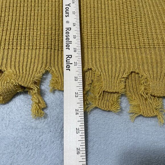 Cardigan Sweater Women Small Mustard Yellow Distressed Wool Bear This Is Not Toy - Picture 8 of 9